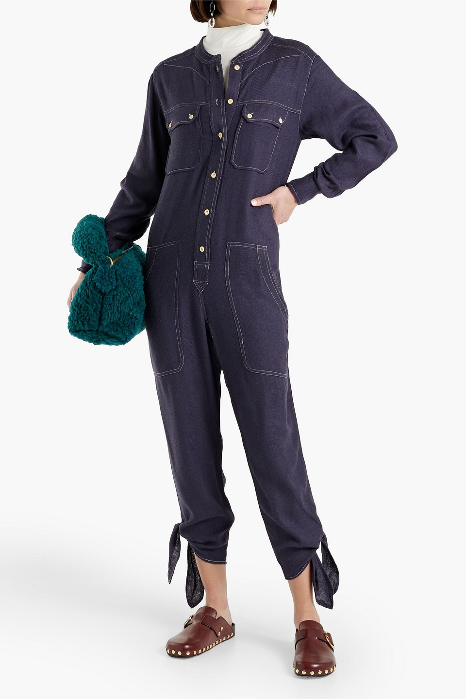 Isabel Marant Tacaia Cropped Silk-tweed Jumpsuit In Midnight Blue