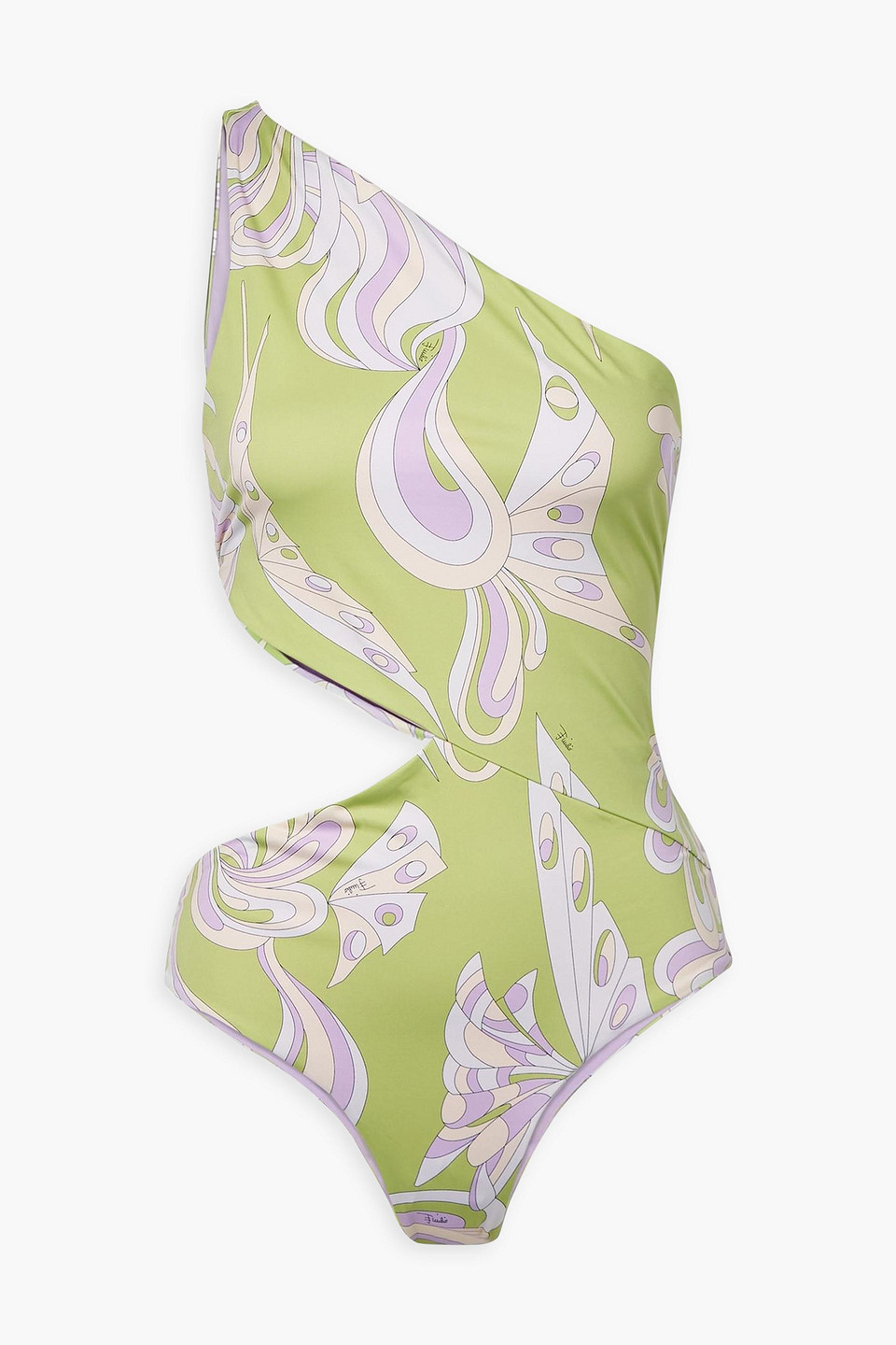 Pucci + Net Sustain One-shoulder Cutout Printed Swimsuit In Light Green