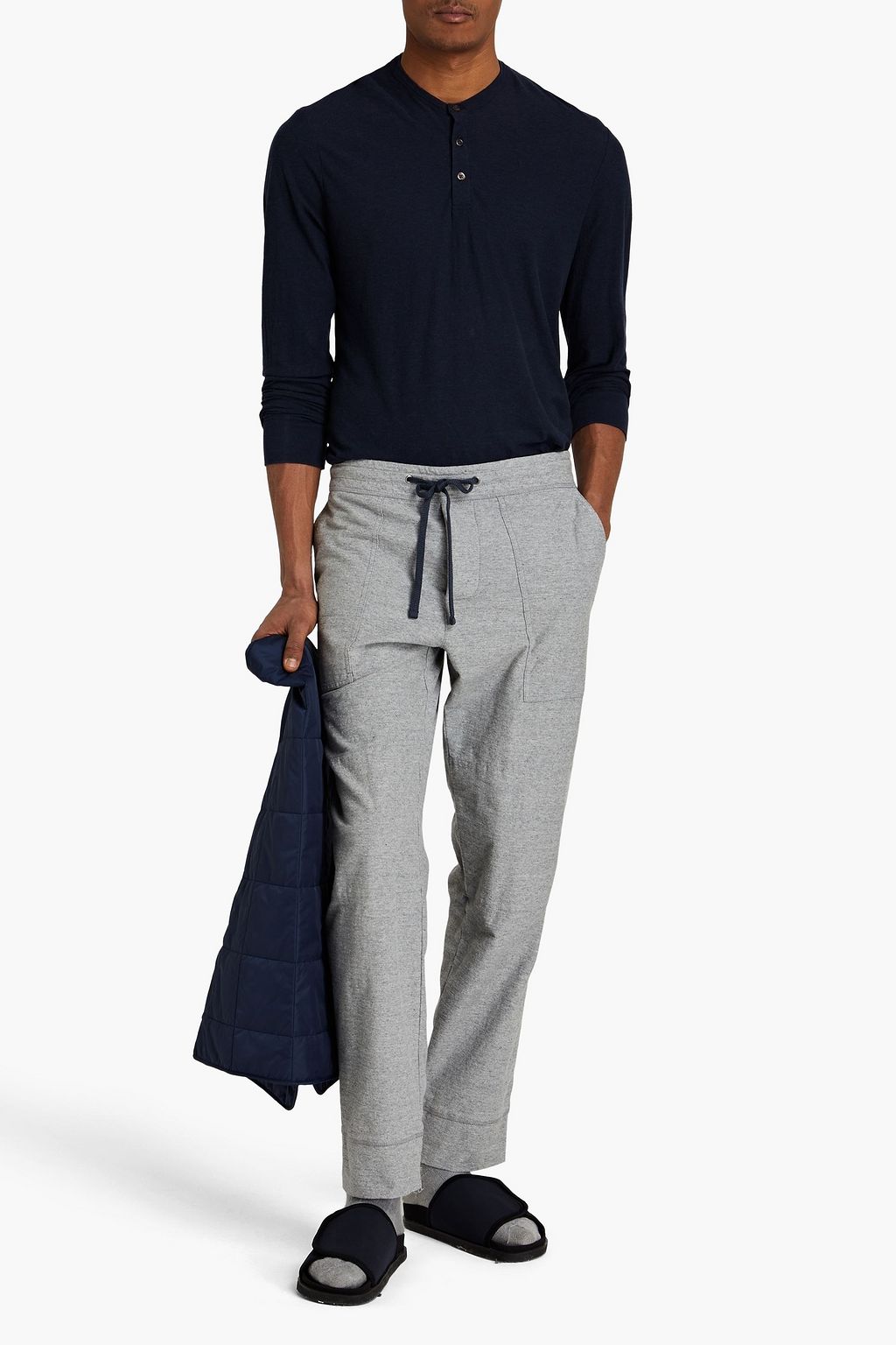 JAMES PERSE Cotton and linen-blend jersey Henley T-shirt