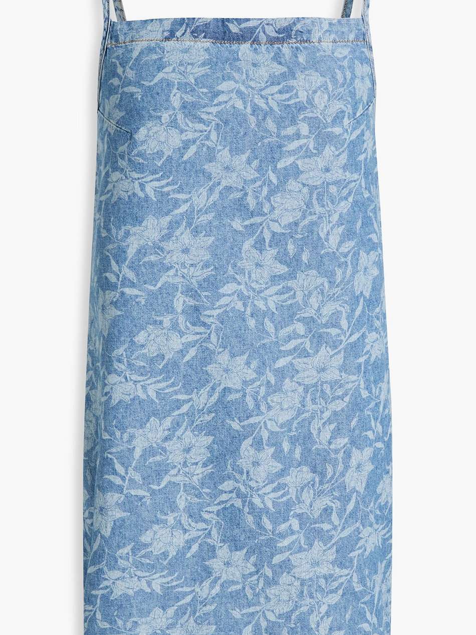 floral-print denim mini dress