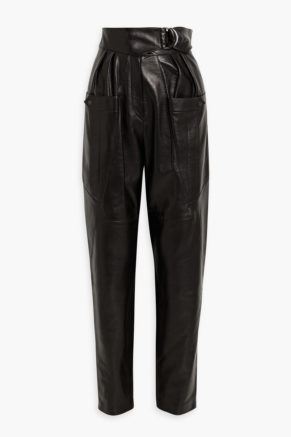 Isabel Marant Ferris Belted Leather Tapered Pants In Black