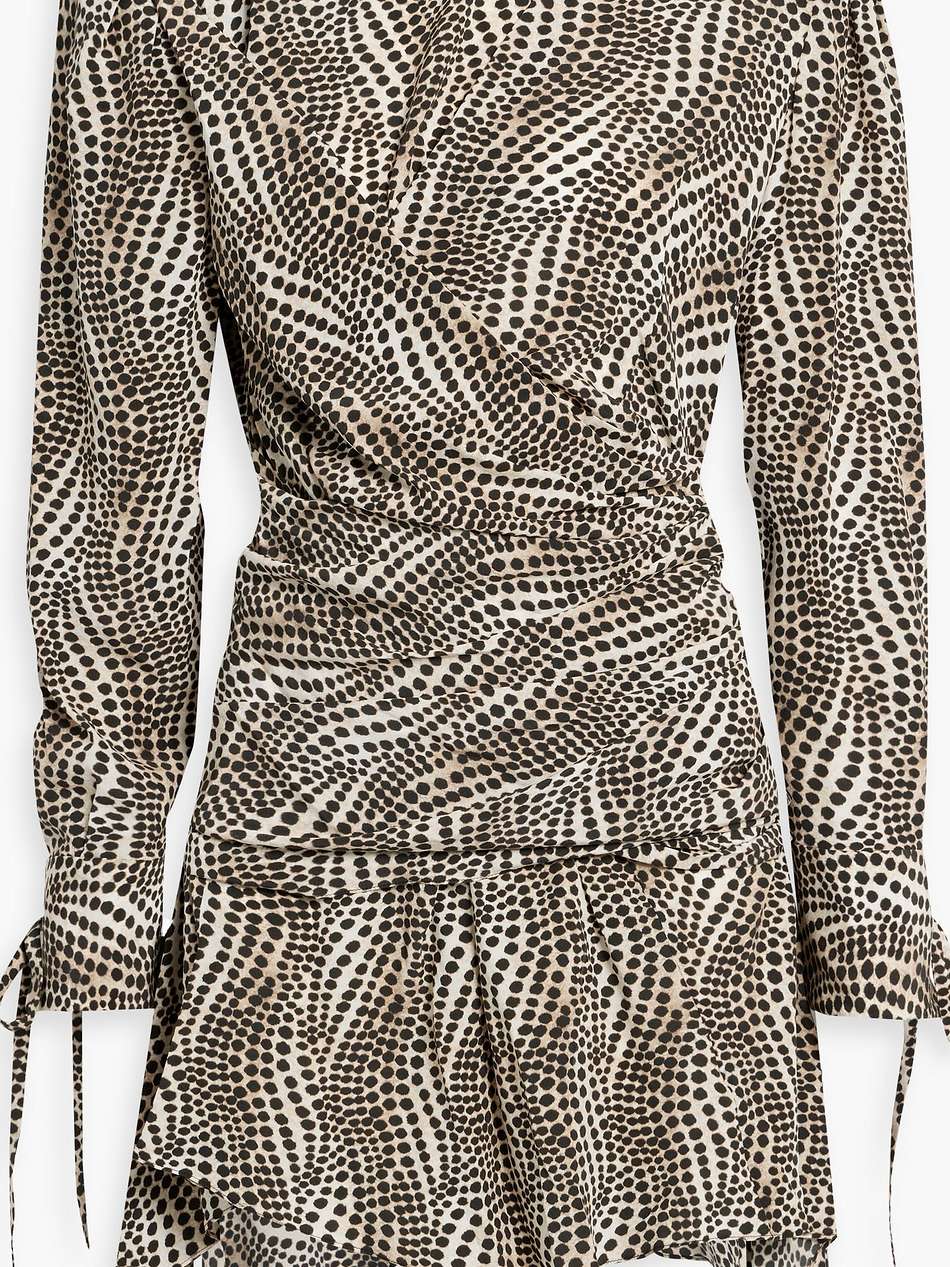 inotilia wrap-effect printed silk-blend crepe de chine mini dress