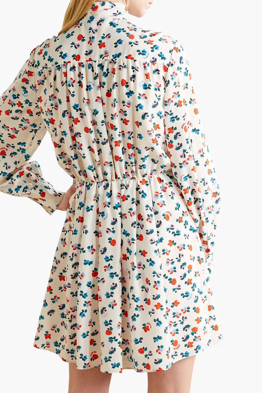 JASON WU Pleated floral-print silk crepe de chine mini shirt dress