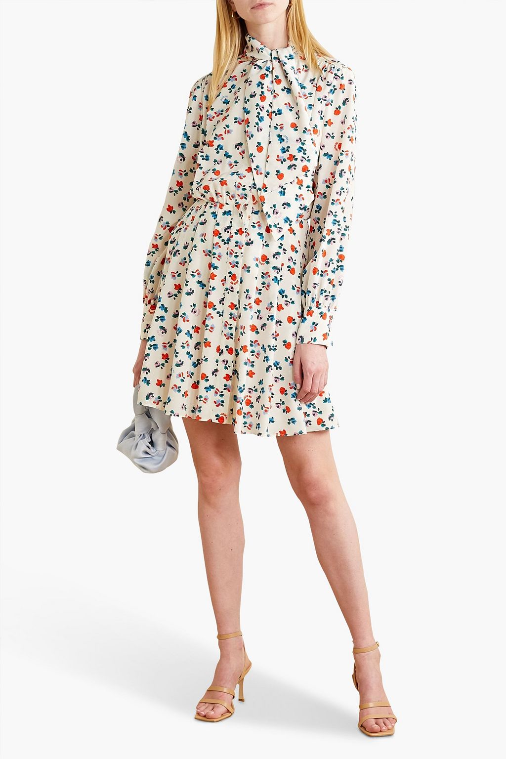 JASON WU Pleated floral-print silk crepe de chine mini shirt dress