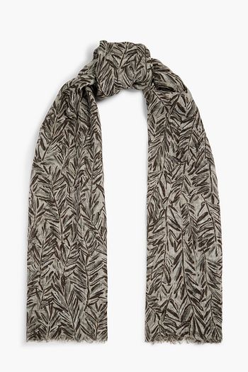 PRINTED LINEN BLEND SCARF - Leopard