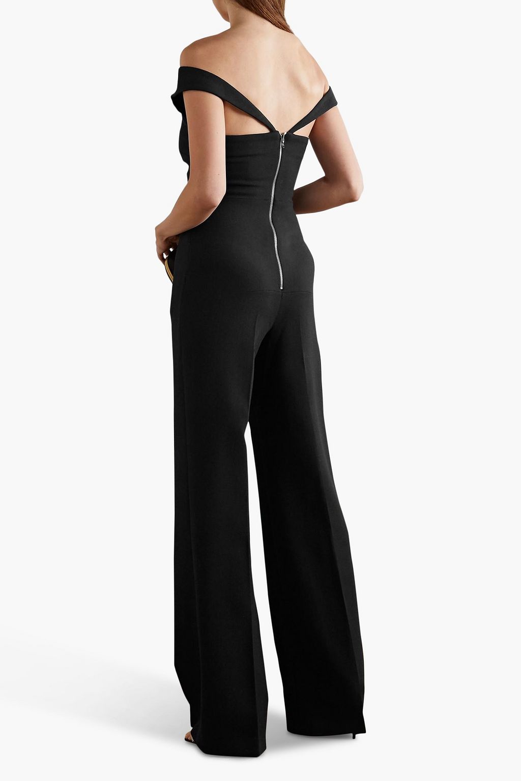 ROLAND MOURET Harran off-the-shoulder pleated wool-crepe jumpsuit
