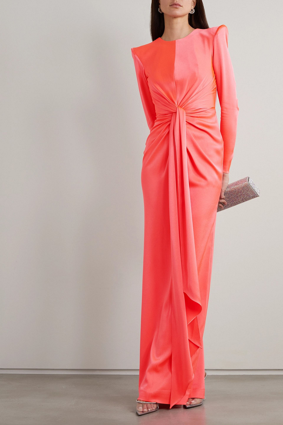 Alex Perry Graves Tie-front Satin-crepe Gown In Coral