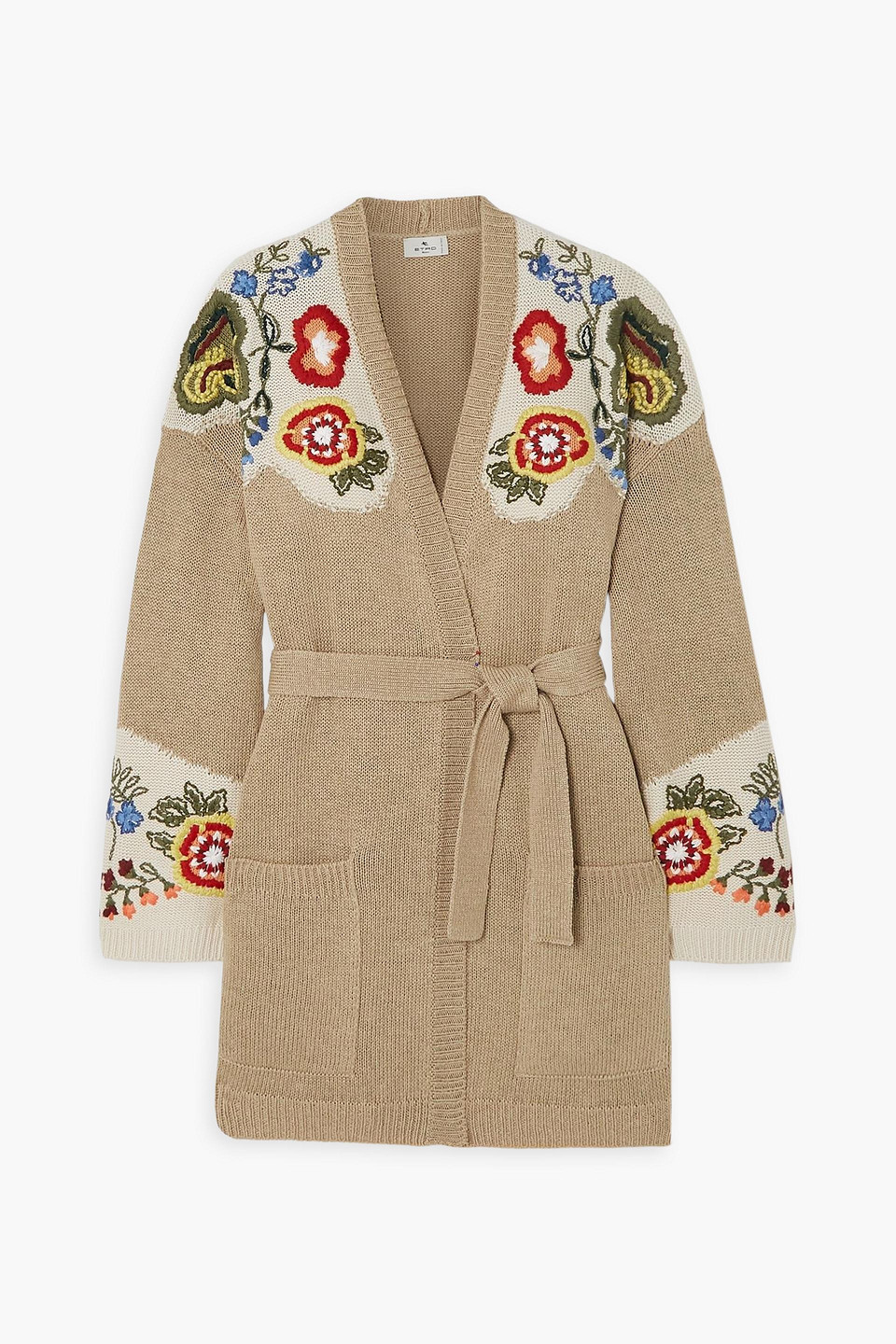 Etro Embroidered Silk, Linen And Cotton-blend Cardigan In Beige