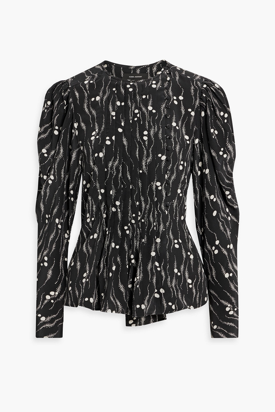 Isabel Marant Bayos Pleated Printed Silk Crepe De Chine Blouse In Schwarz