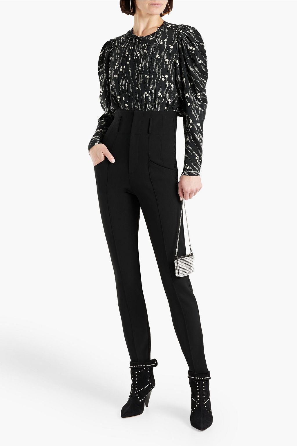 ISABEL MARANT 프린트 실크 크레이프 드 신 플리츠 블라우스