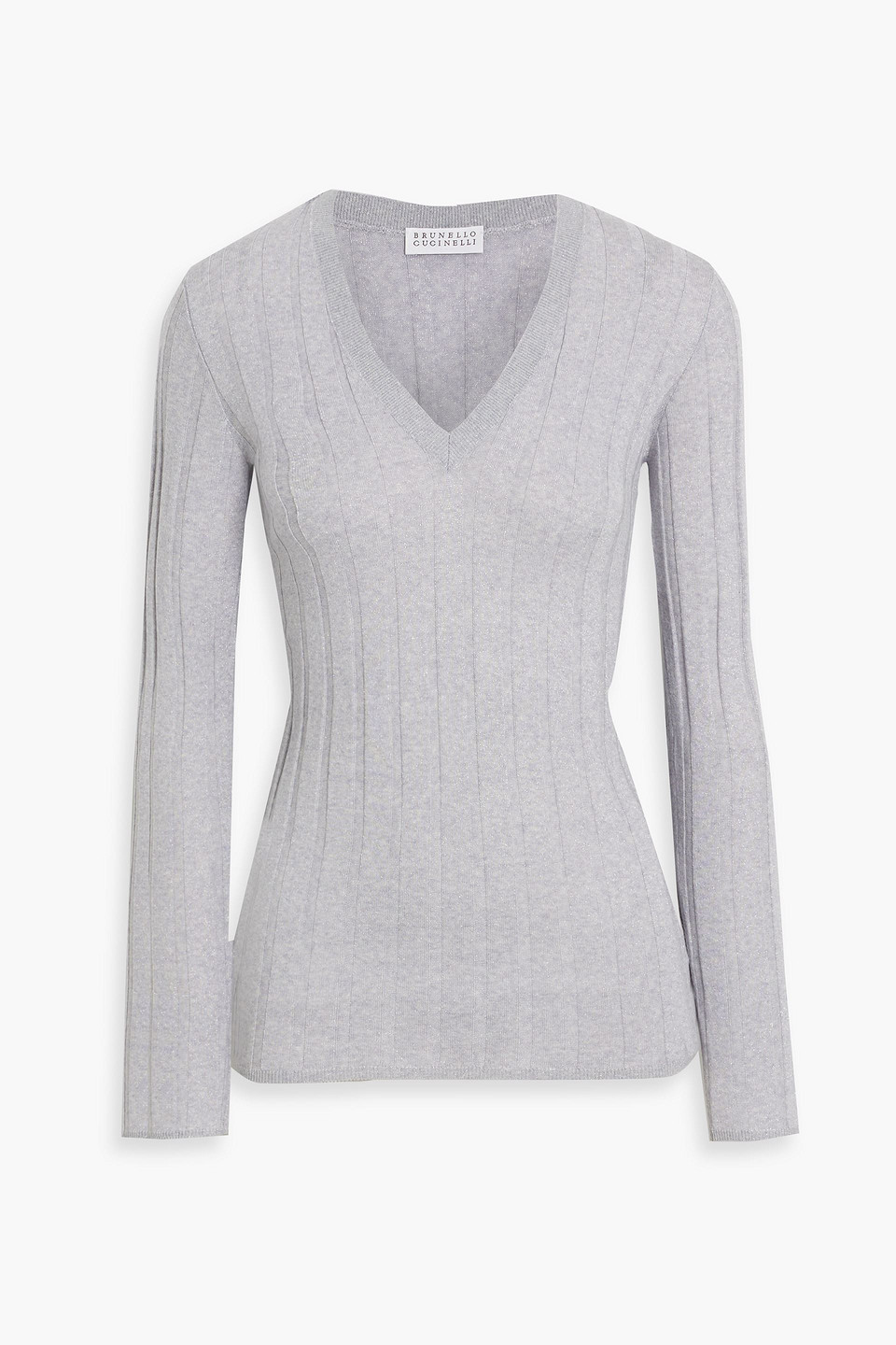Brunello Cucinelli Glittered Ribbed Wool-blend Sweater In Gray