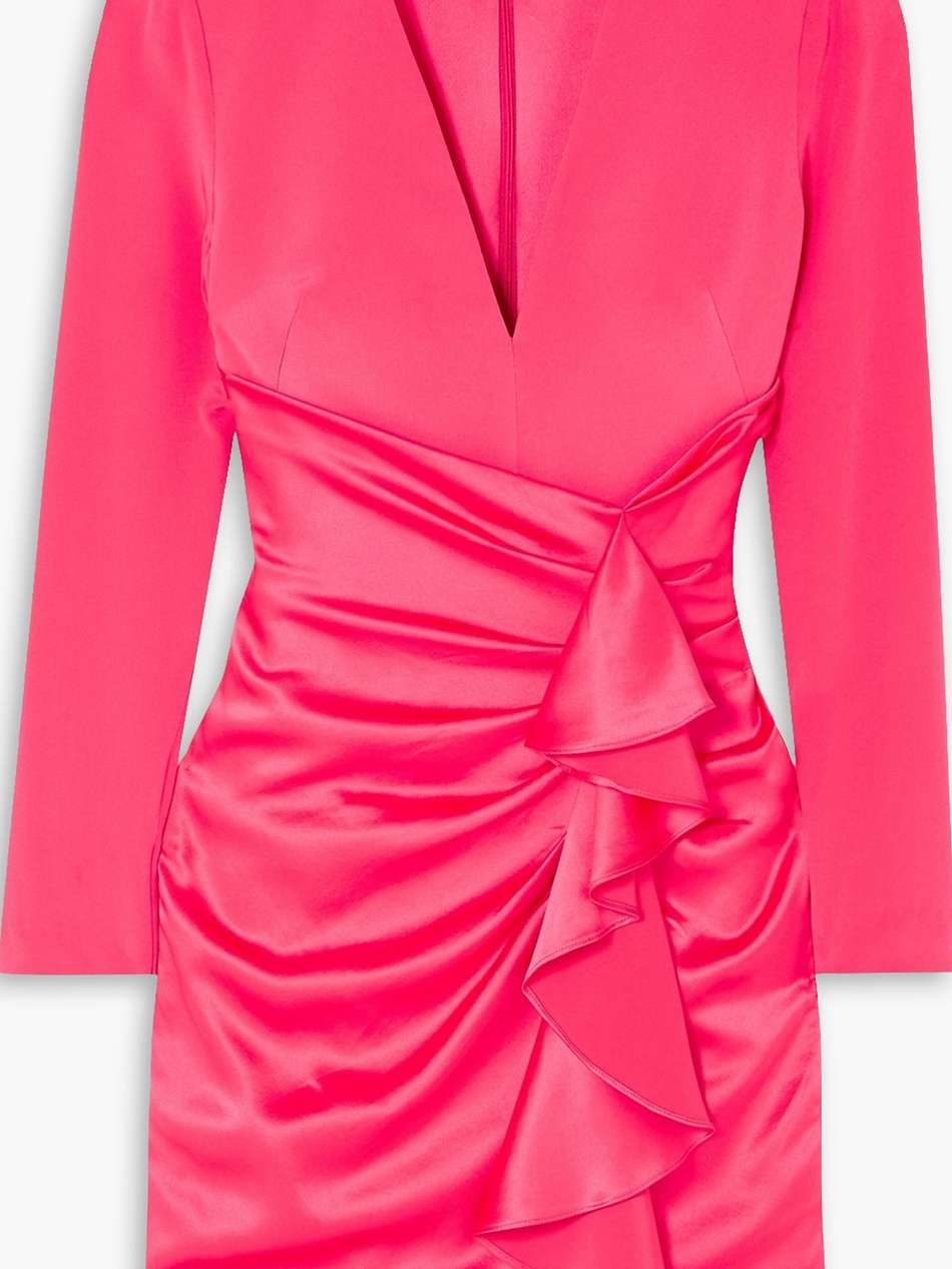 lilly ruffled crepe-paneled silk-satin mini dress