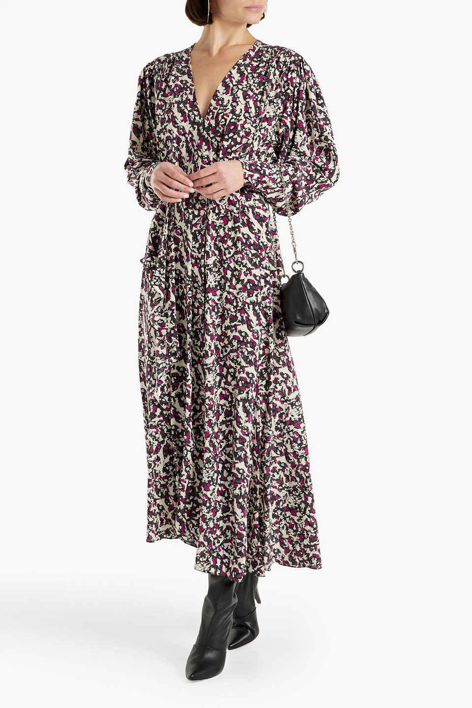 ISABEL MARANT BLAINEA ASYMMETRIC ZEBRA-PRINT SILK-BLEND CREPE MAXI DRESS
