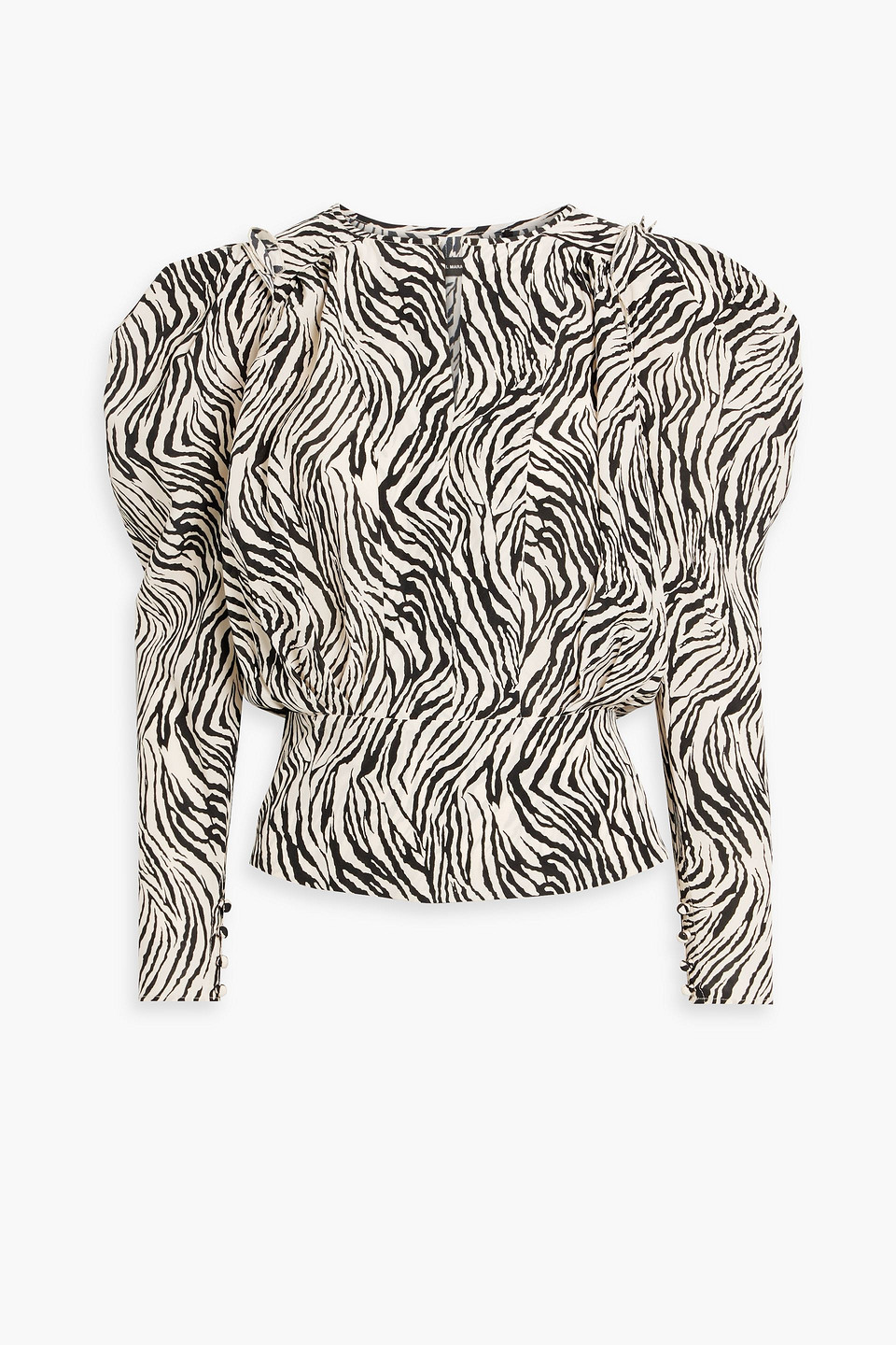 Isabel Marant Zarga Pleated Zebra-print Silk-blend Crepe De Chine Blouse In Black