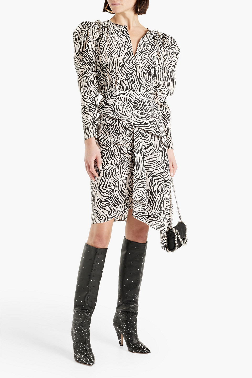 ISABEL MARANT ZARGA PLEATED ZEBRA-PRINT SILK-BLEND CREPE DE CHINE BLOUSE