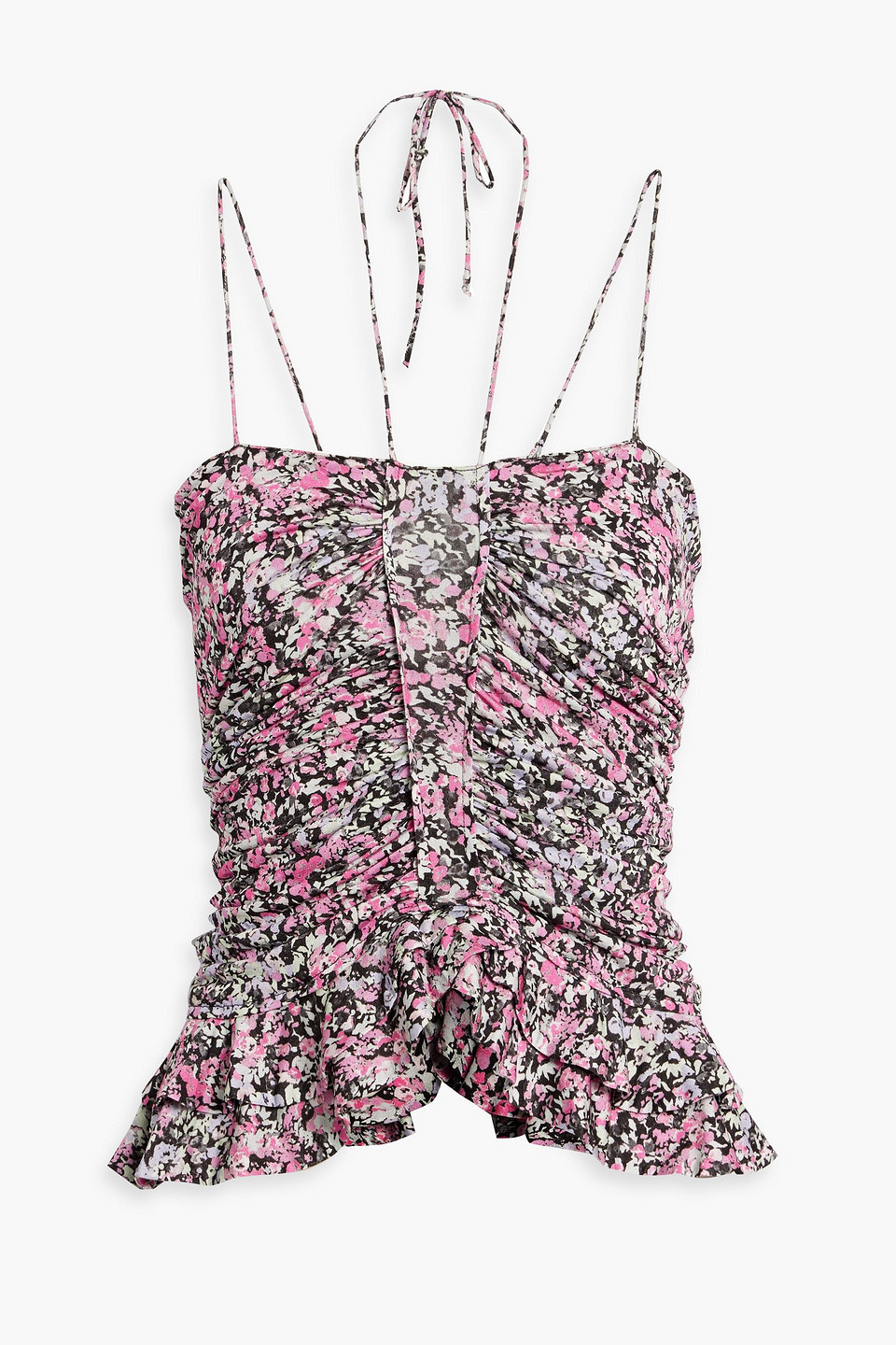 Isabel Marant Salsa Ruched Floral-print Jersey Halterneck Top In Pink
