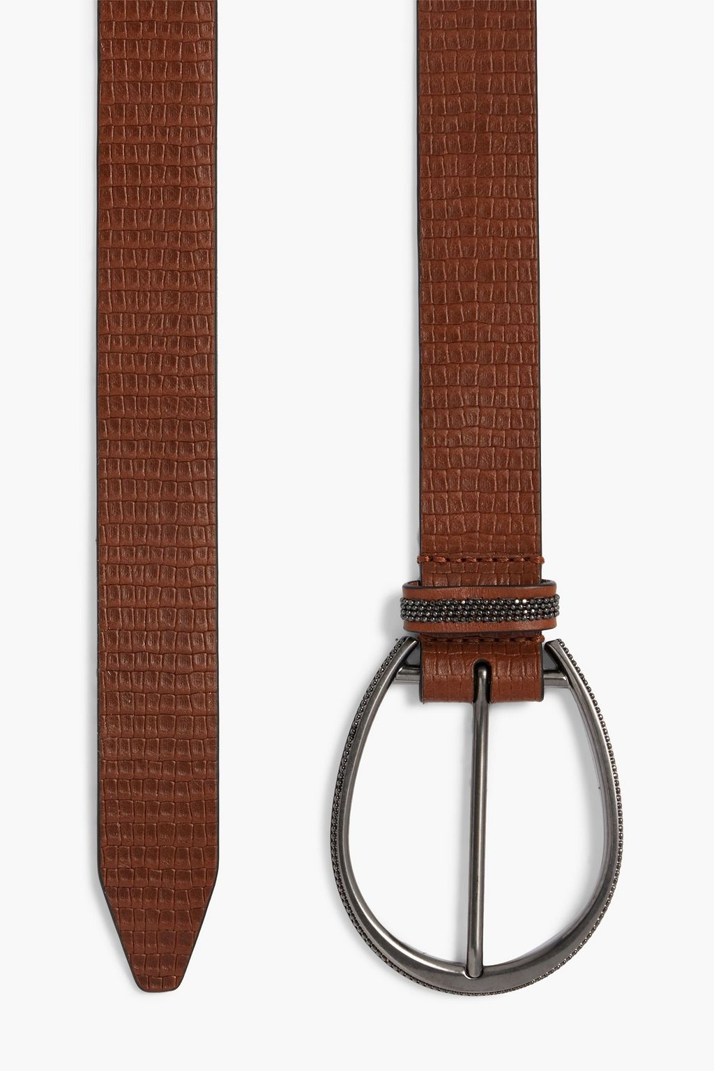 BRUNELLO CUCINELLI Bead-embellished lizard-effect leather belt