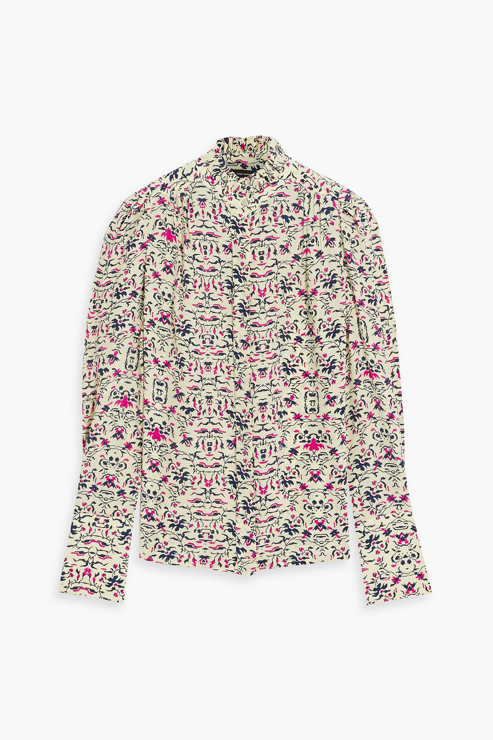 Isabel Marant Ruffled Printed Silk Blouse In Pastel Yellow