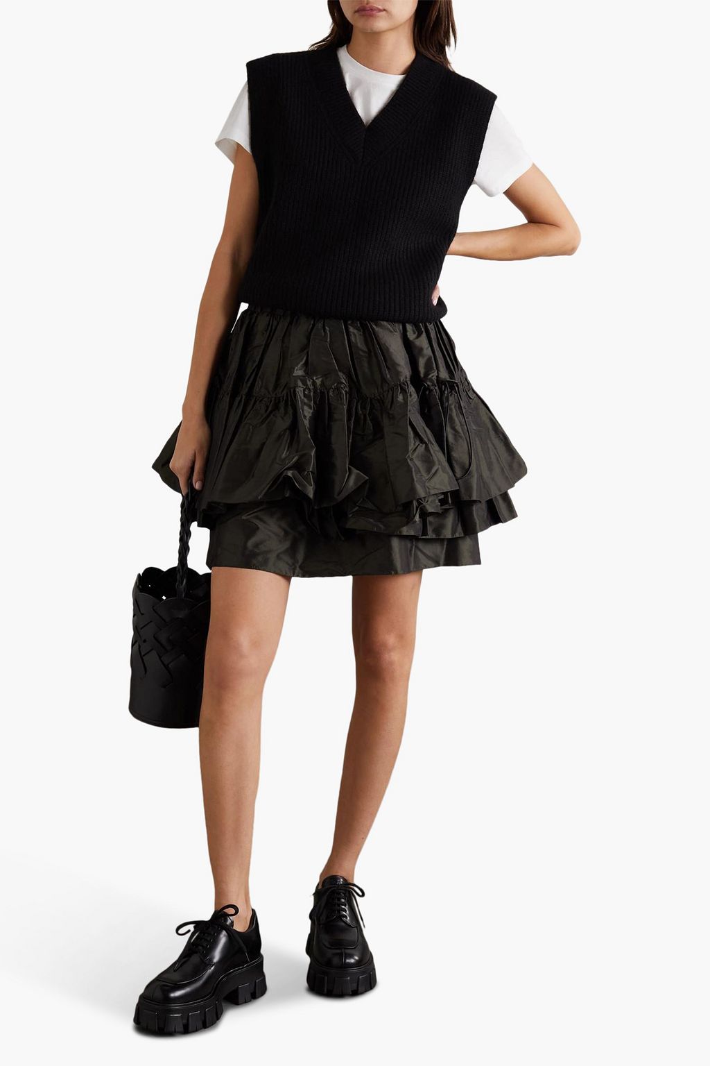 MIU MIU Layered gathered silk-taffeta mini skirt