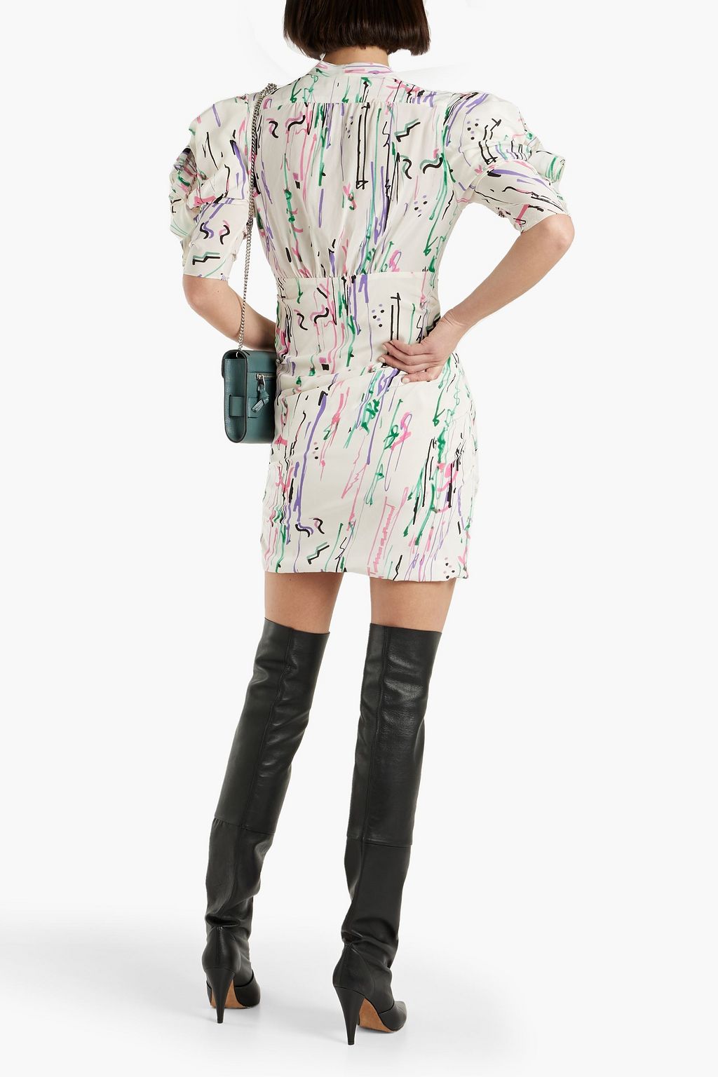 ISABEL MARANT Farah ruched zebra-print silk-blend crepe de chine mini dress