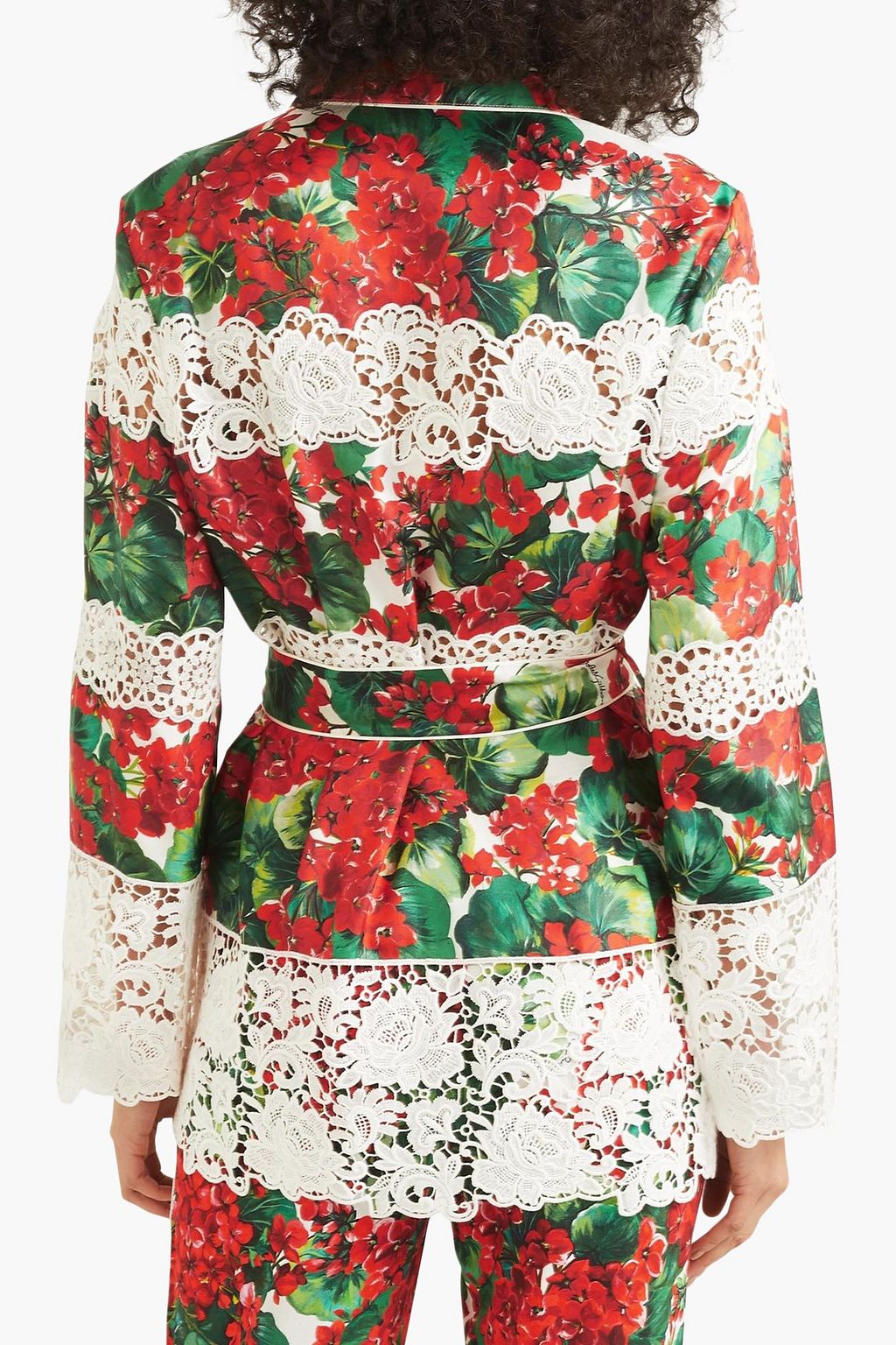 DOLCE&GABBANA 플로럴 프린트 기퓌르 레이스 패널 코튼 혼방 트윌 셔츠