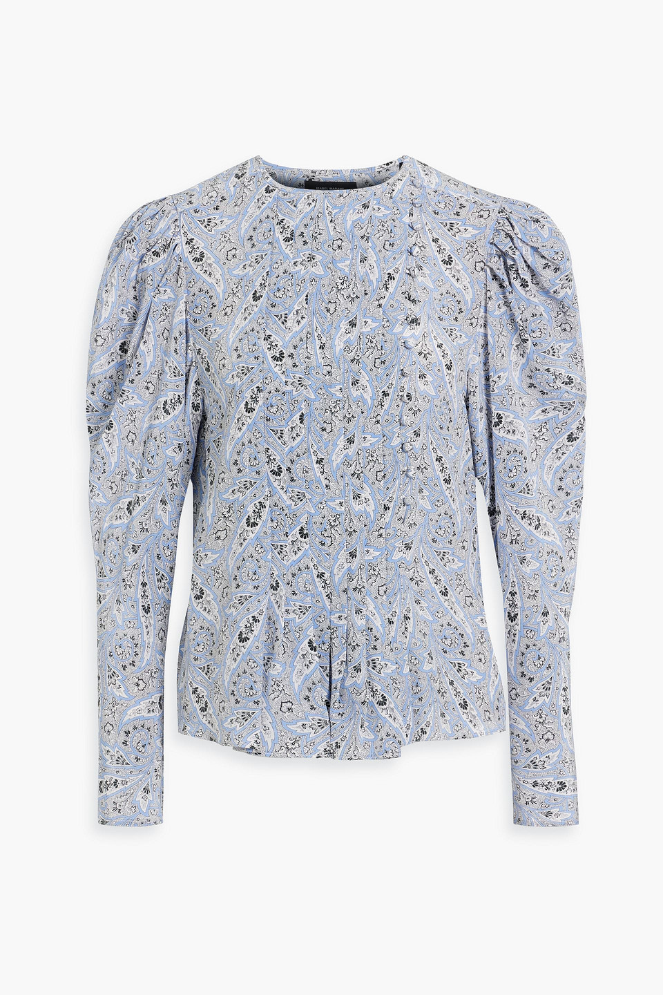 Isabel Marant Bayos Pleated Printed Silk Crepe De Chine Blouse In Bleu