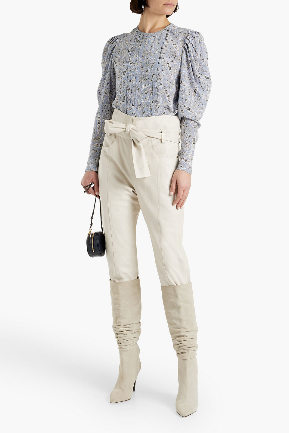 Isabel Marant Bayos Pleated Printed Silk Crepe De Chine Blouse In Bleu