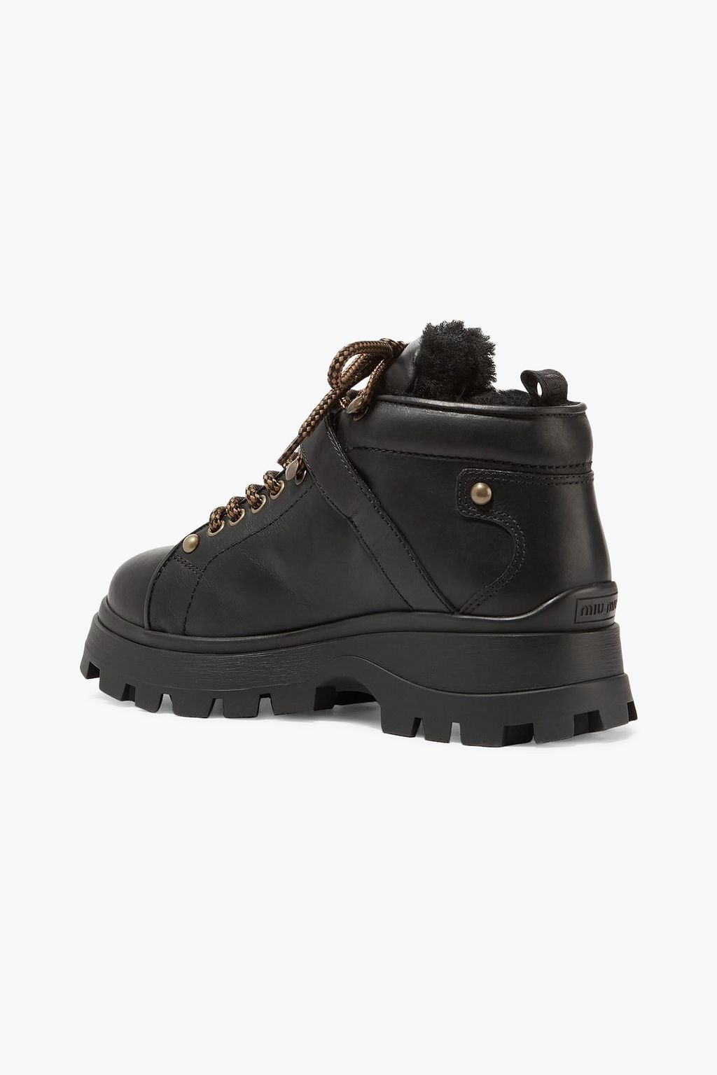 MIU MIU Shearling-trimmed leather ankle boots