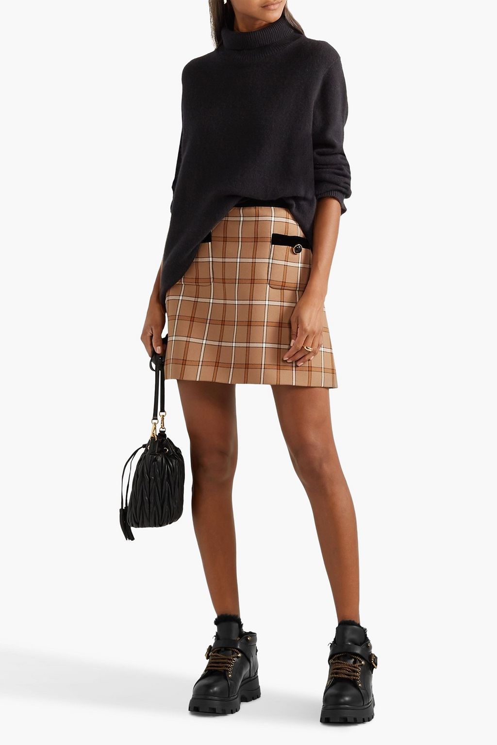 MIU MIU Shearling-trimmed leather ankle boots