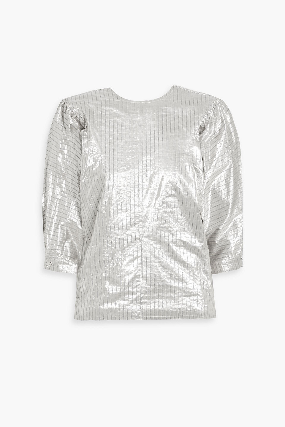 Isabel Marant Rolna Gathered Metallic Striped Woven Top In Silver