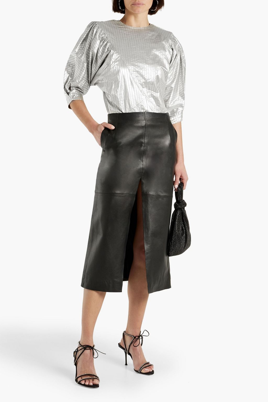 ISABEL MARANT Rolna gathered metallic striped woven top