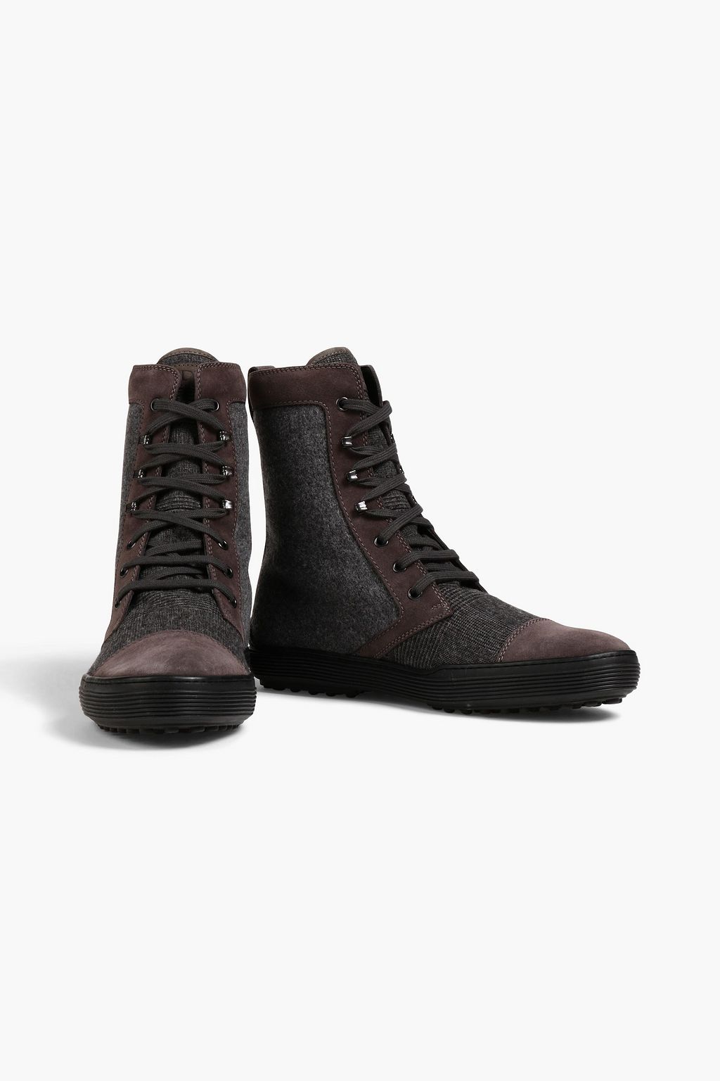 TOD'S Suede-trimmed Prince of Wales checked felt boots