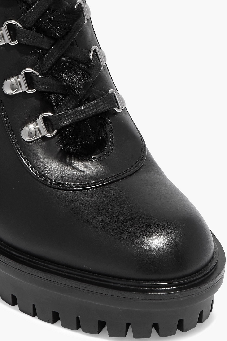 Gianvito Rossi 100 Faux Fur-trimmed Leather Platform Ankle Boots In Black