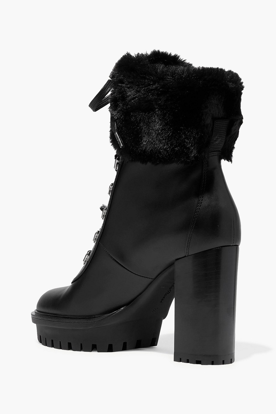 Gianvito Rossi 100 Faux Fur-trimmed Leather Platform Ankle Boots In Black