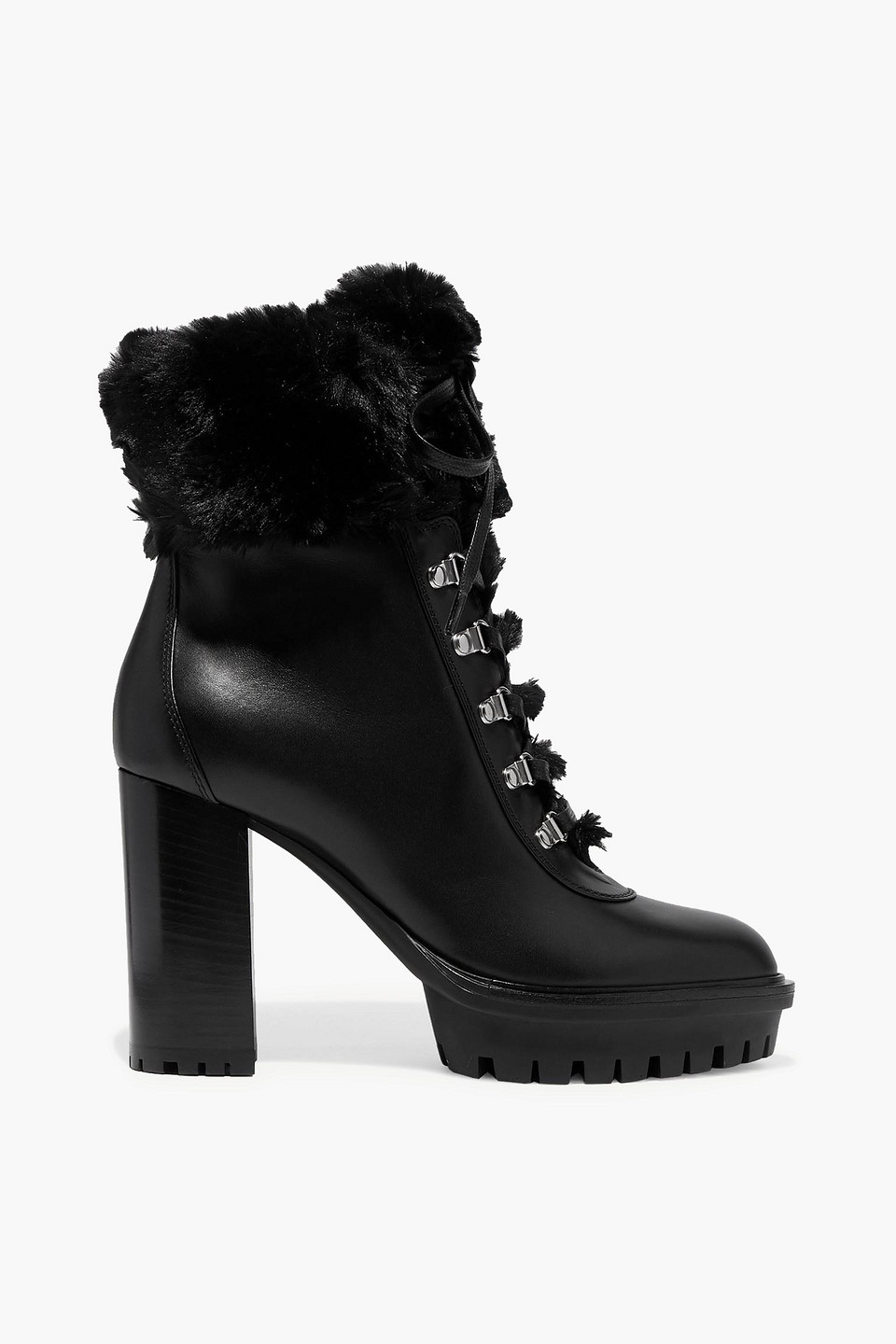 Gianvito Rossi 100 Faux Fur-trimmed Leather Platform Ankle Boots In Black