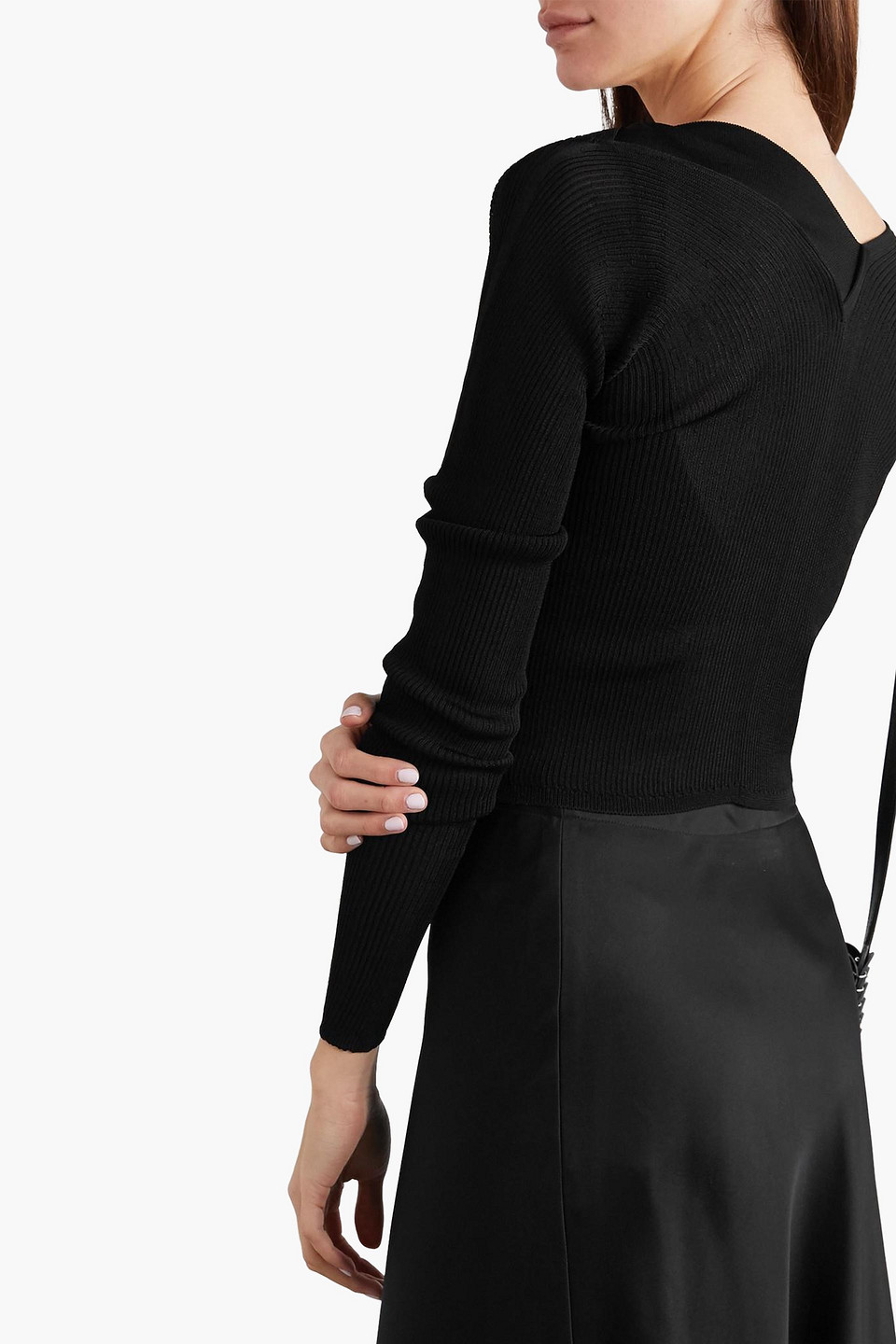 IOANNES RIBBED-KNIT CARDIGAN AND BRA TOP SET 3074457345634842680