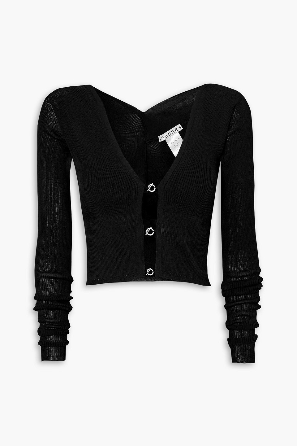 Ioannes Ribbed-knit Cardigan And Bra Top Set In Black