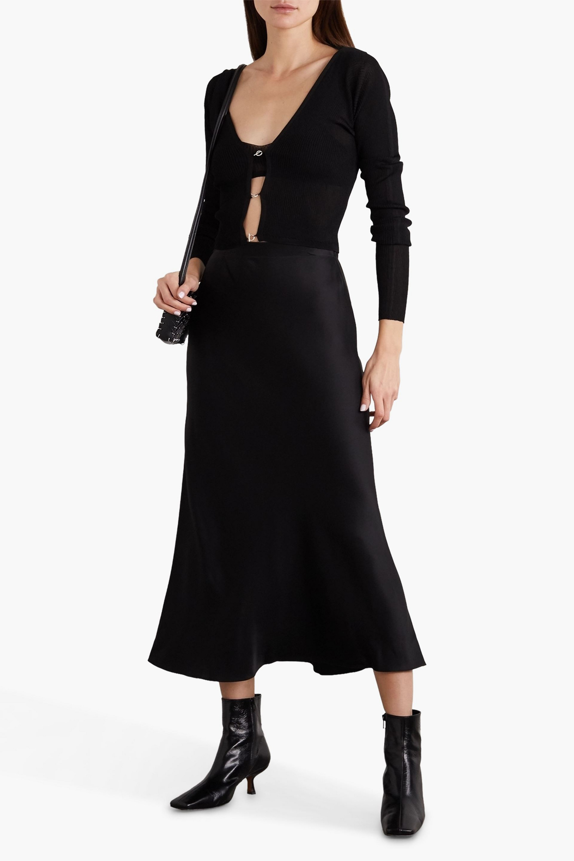 IOANNES Ribbed-knit cardigan and bra top set