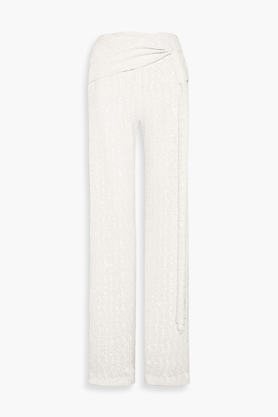 Roland Mouret Jervis Draped Sequined Crepe Wide-leg Pants In Off-white
