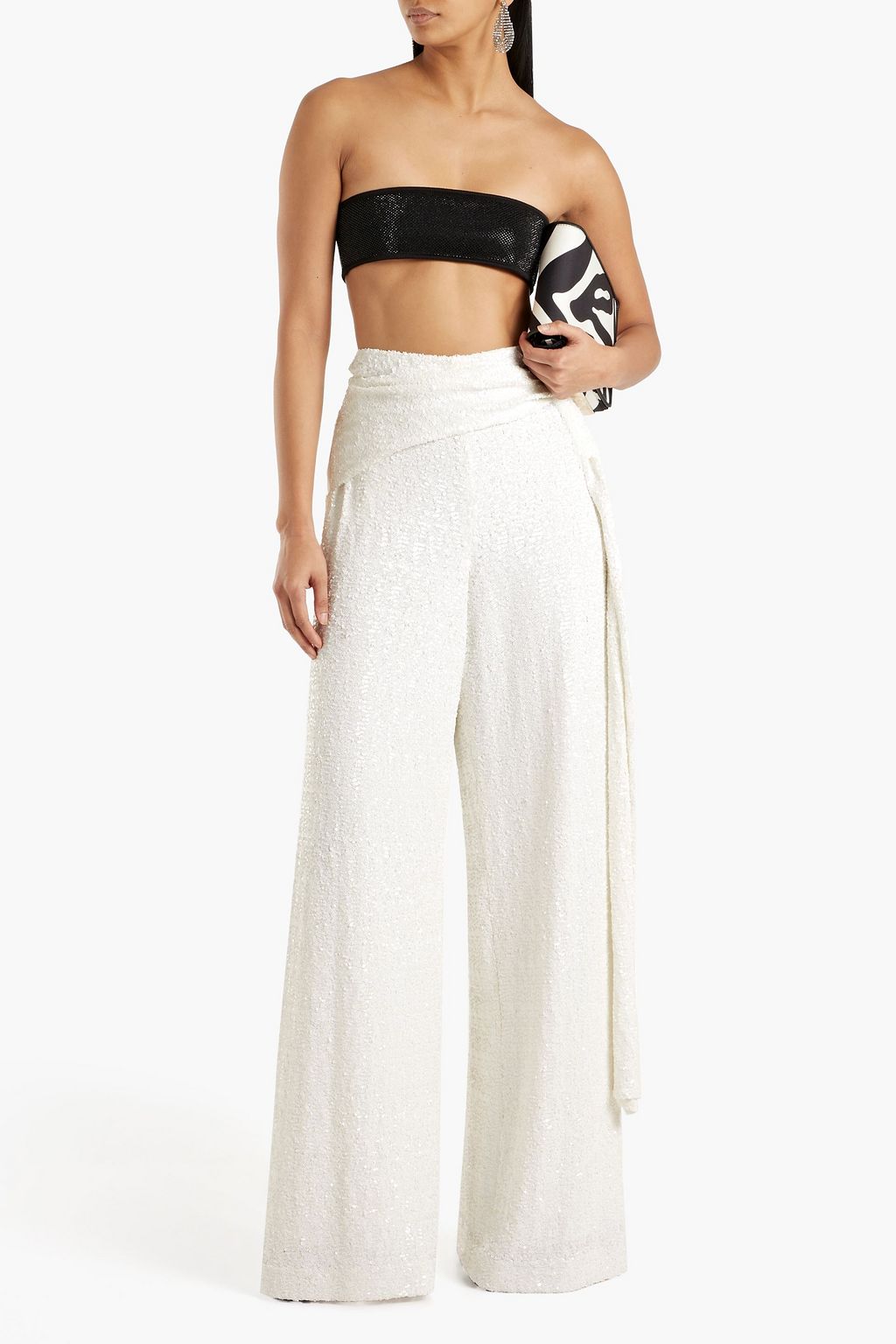 ROLAND MOURET Jervis draped sequined crepe wide-leg pants