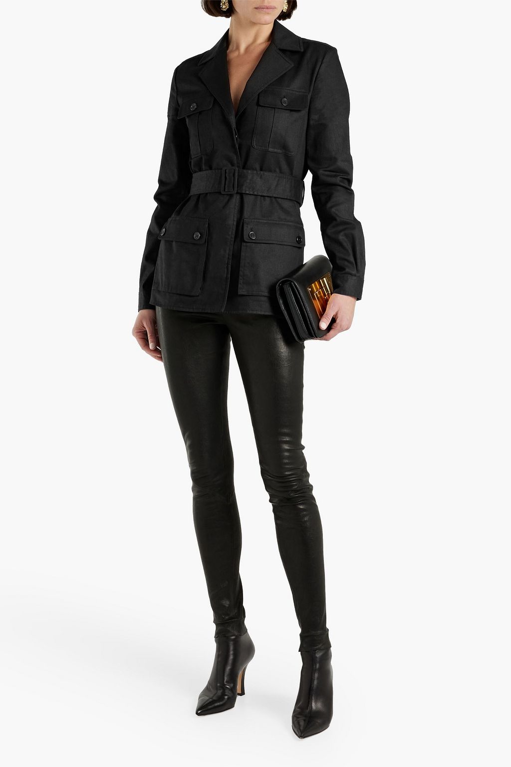 SAINT LAURENT Belted cotton and ramie-blend jacket