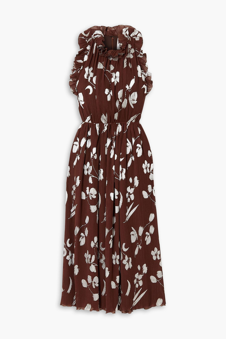 Halpern Plissé floral-print georgette midi dress
