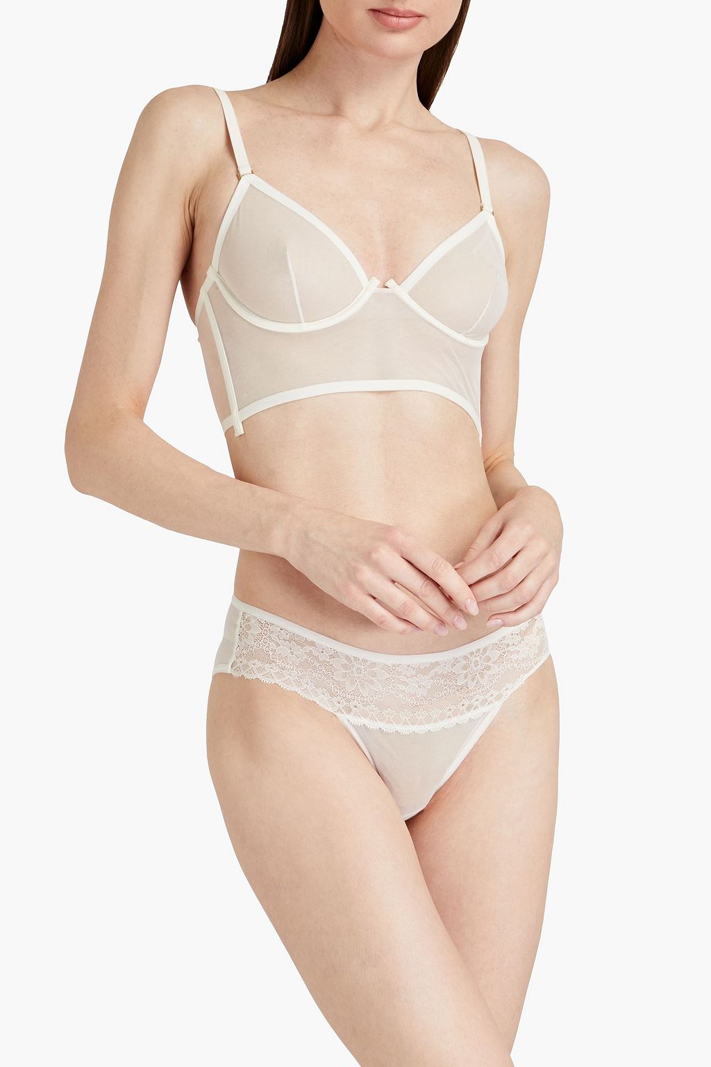 LA PERLA Lace-trimmed stretch-tulle low-rise briefs
