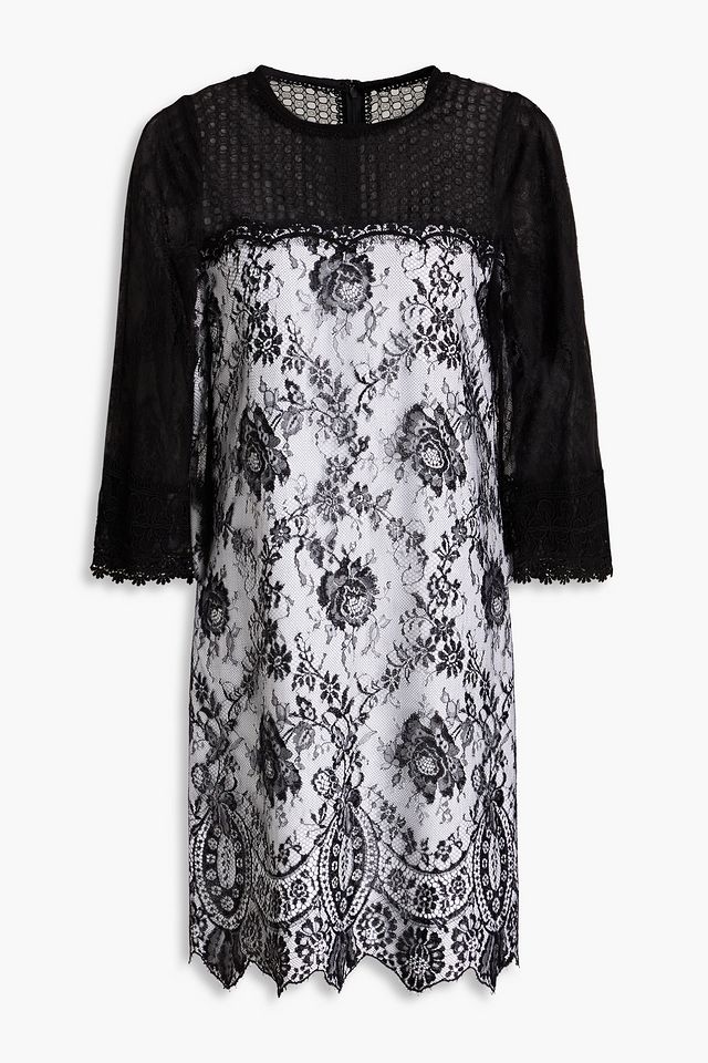 Paneled Chantilly lace mini dress