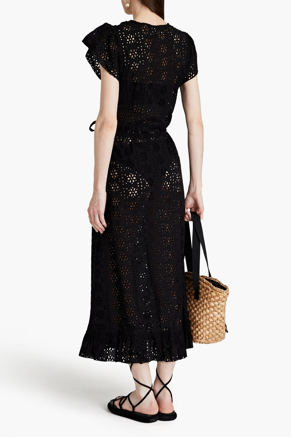 Shop Melissa Odabash Brianna Ruffled Broderie Anglaise Cotton Kaftan In Black