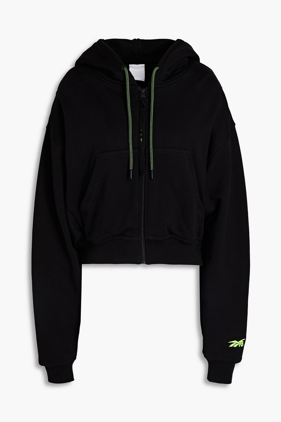Reebok Cropped French Cotton-terry Zip-up Hoodie In Black