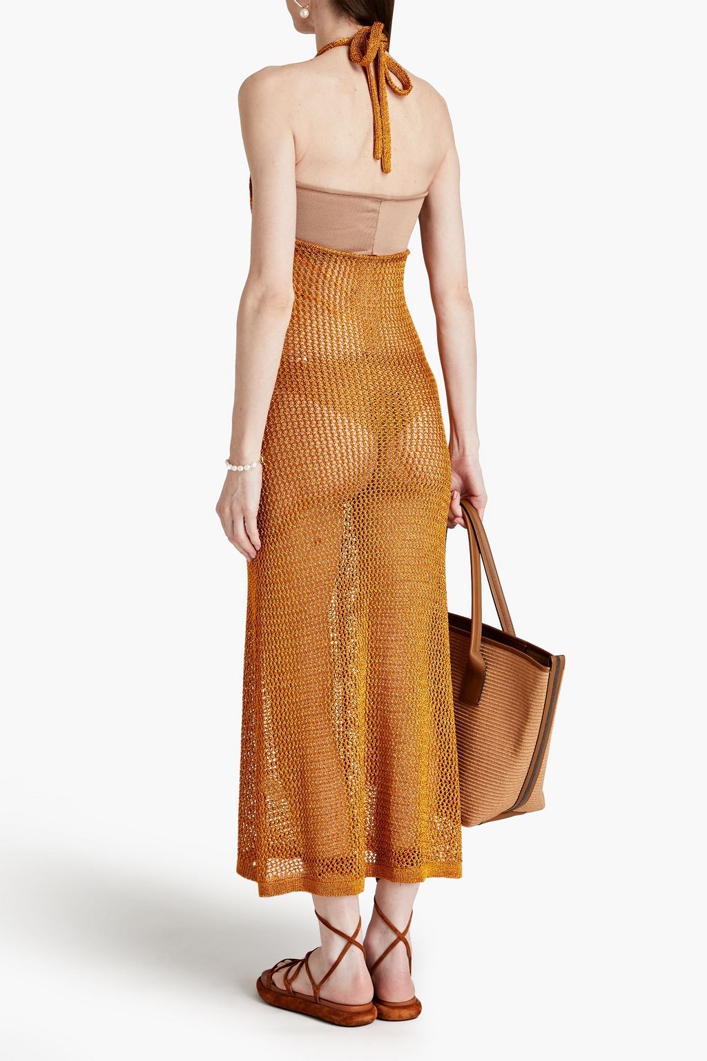 CULT GAIA Aili metallic crochet-knit halterneck midi dress