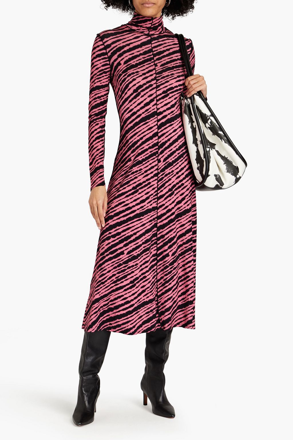 PROENZA SCHOULER Zebra-print stretch-jersey turtleneck midi dress
