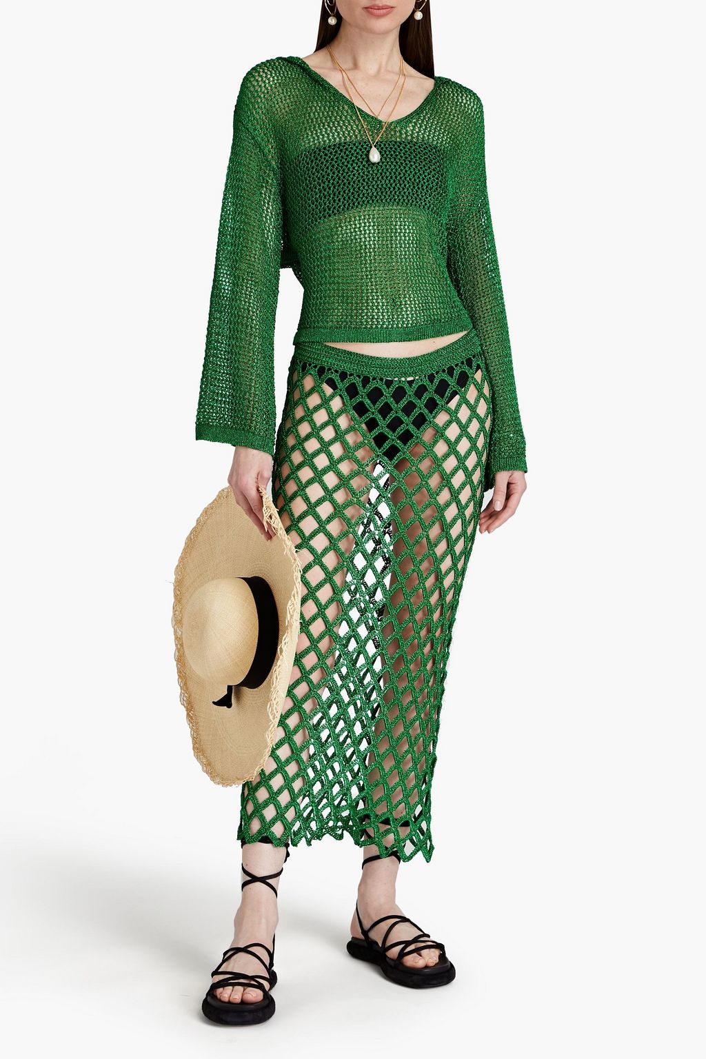 CULT GAIA Catherine cutout metallic crochet-knit top