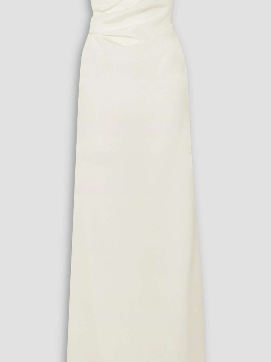 strapless gathered silk maxi dress
